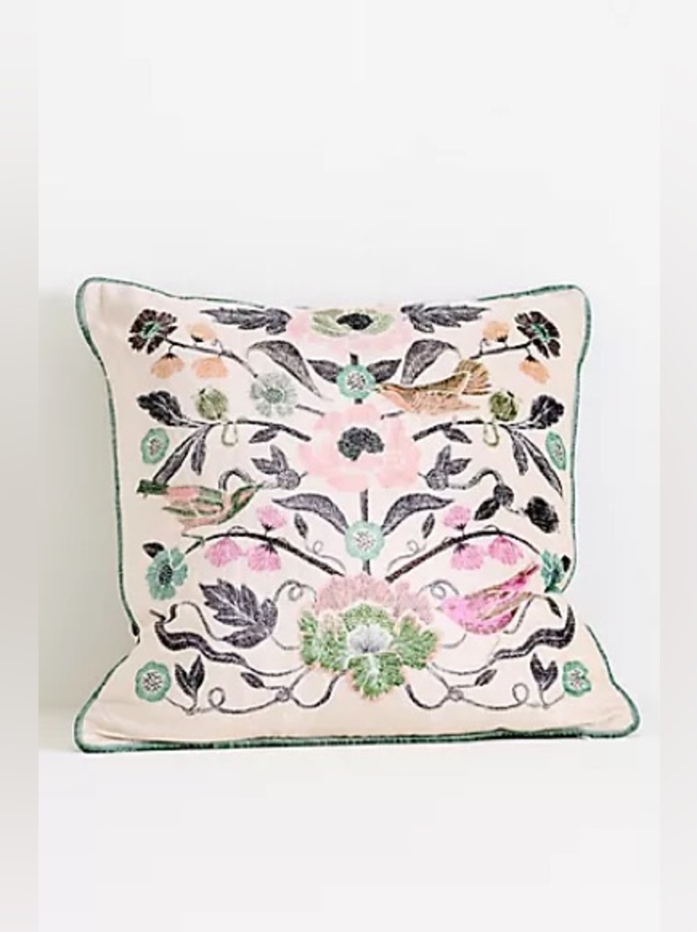 New Anthropologie Penelope Cotton Velveteen Bird Floral Throw Pillow